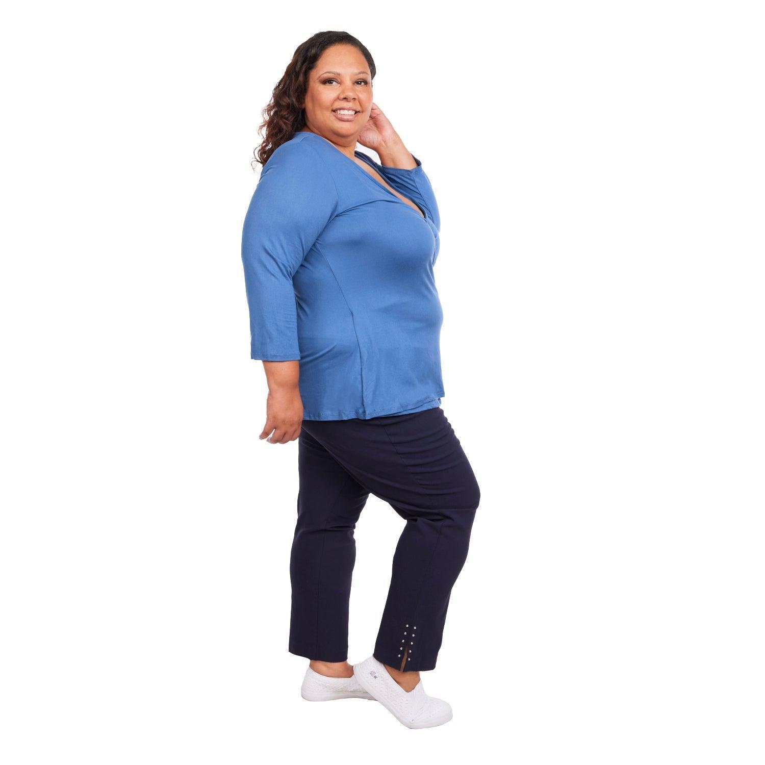 Inner Beauty Plus Solid 3/4 Sleeve Surplice Front V-Neck Top Product Image