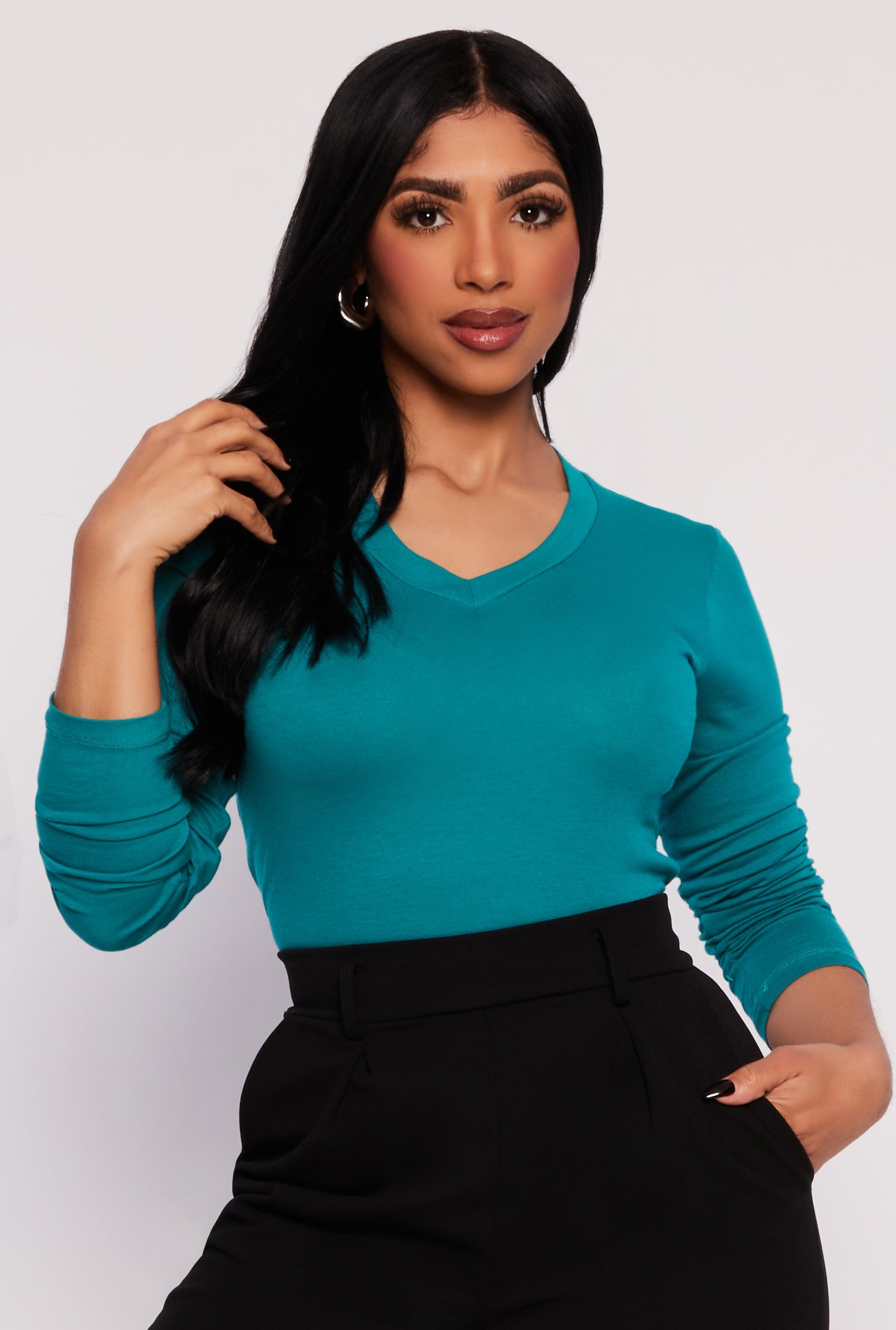 Womens V Neck Long Sleeve T Shirt Product Image