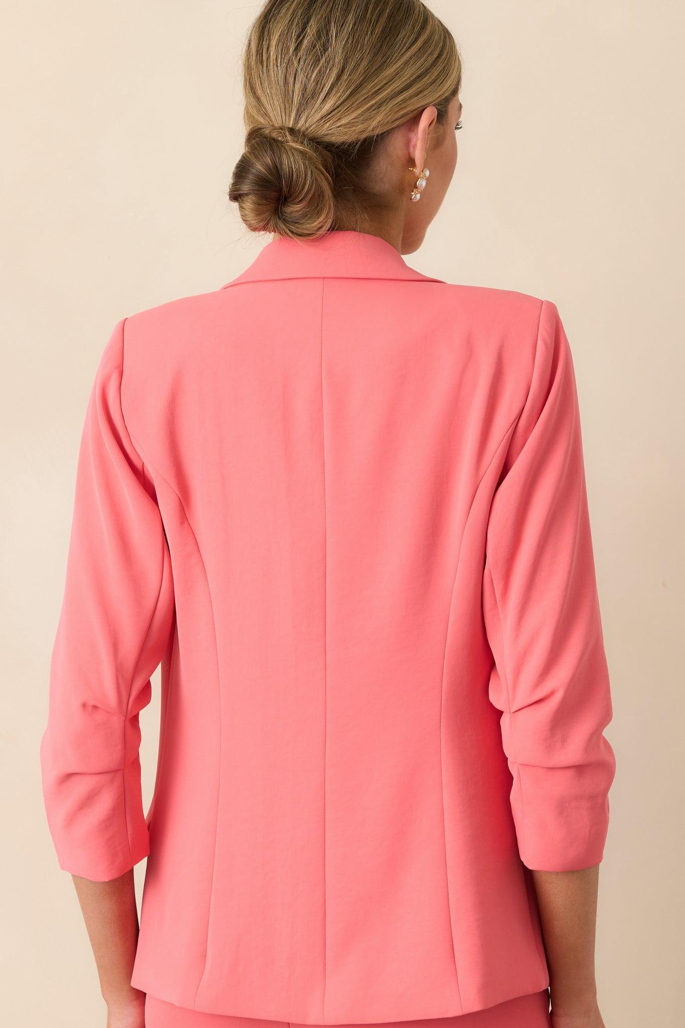 She Means Business Coral Single-Breasted Tailored Blazer Product Image