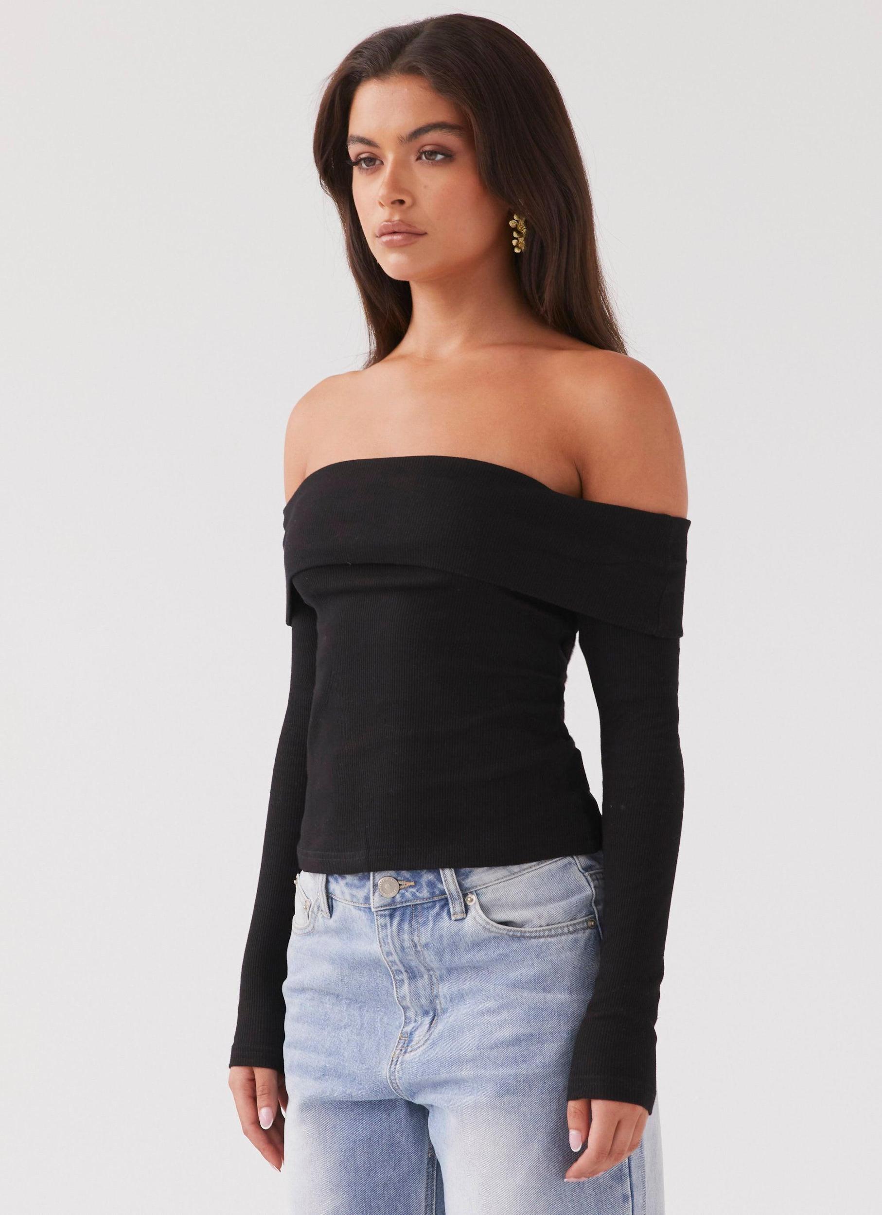 Hayley Long Sleeve Ribbed Top - Black Product Image