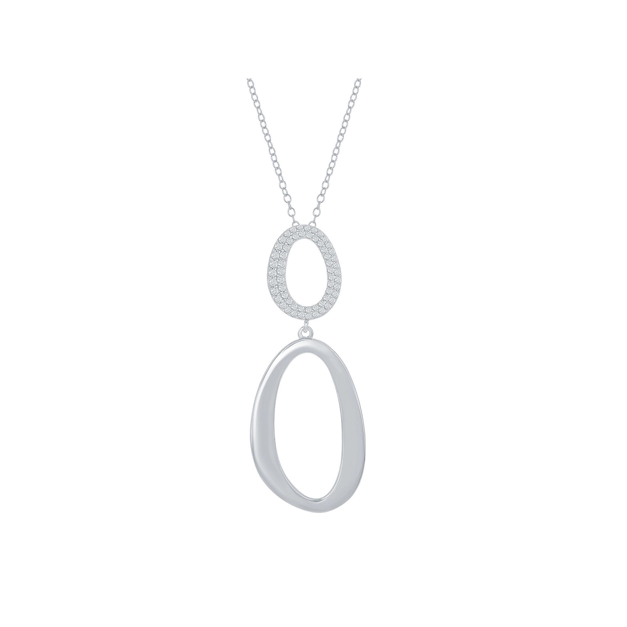 Sterling Silver Cubic Zirconia Double Oval Necklace, Women's, Size: 16-18" ADJ Product Image