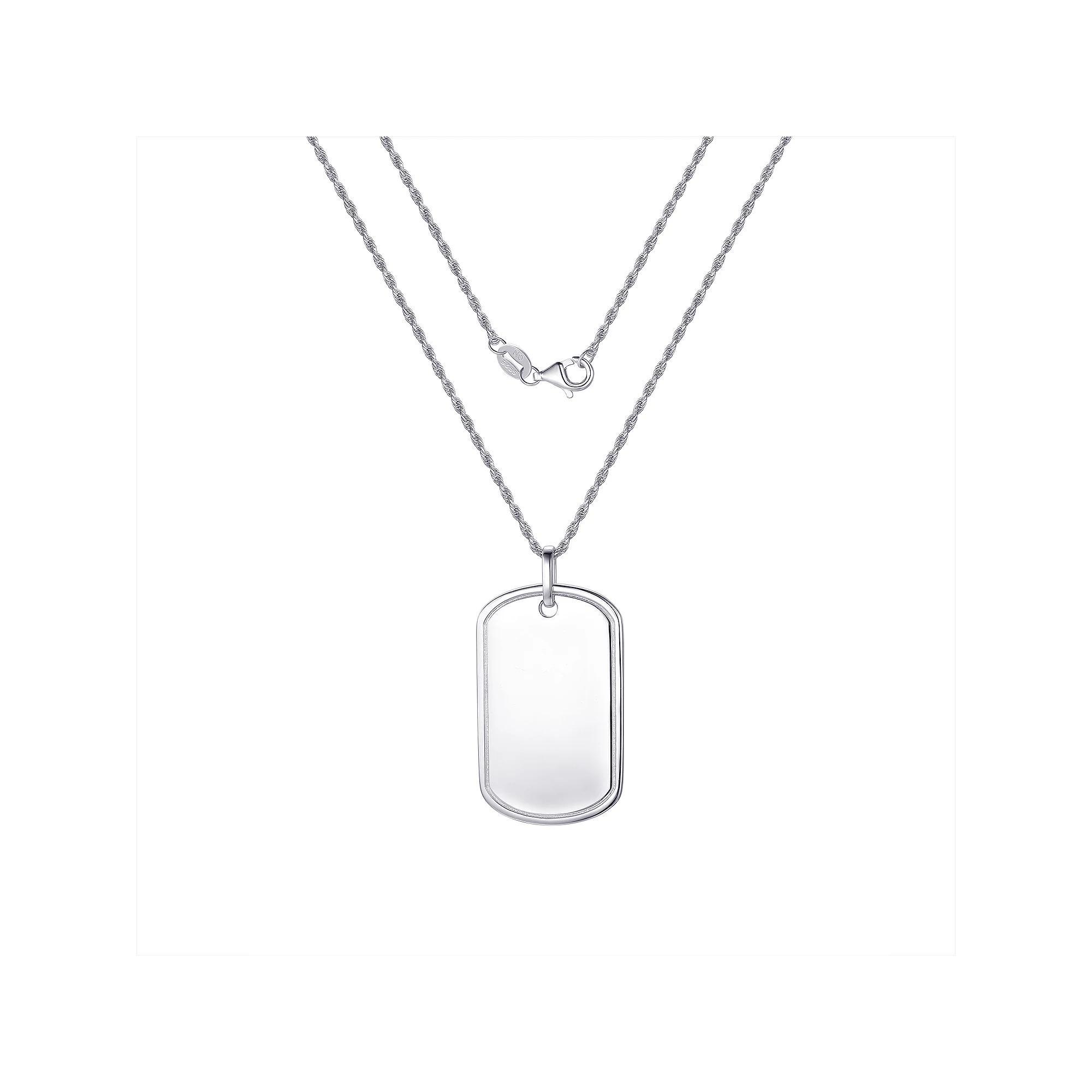 Argento Forte Men's Sterling Silver Polished Dog Tag Pendant Necklace, Size: 24" Product Image