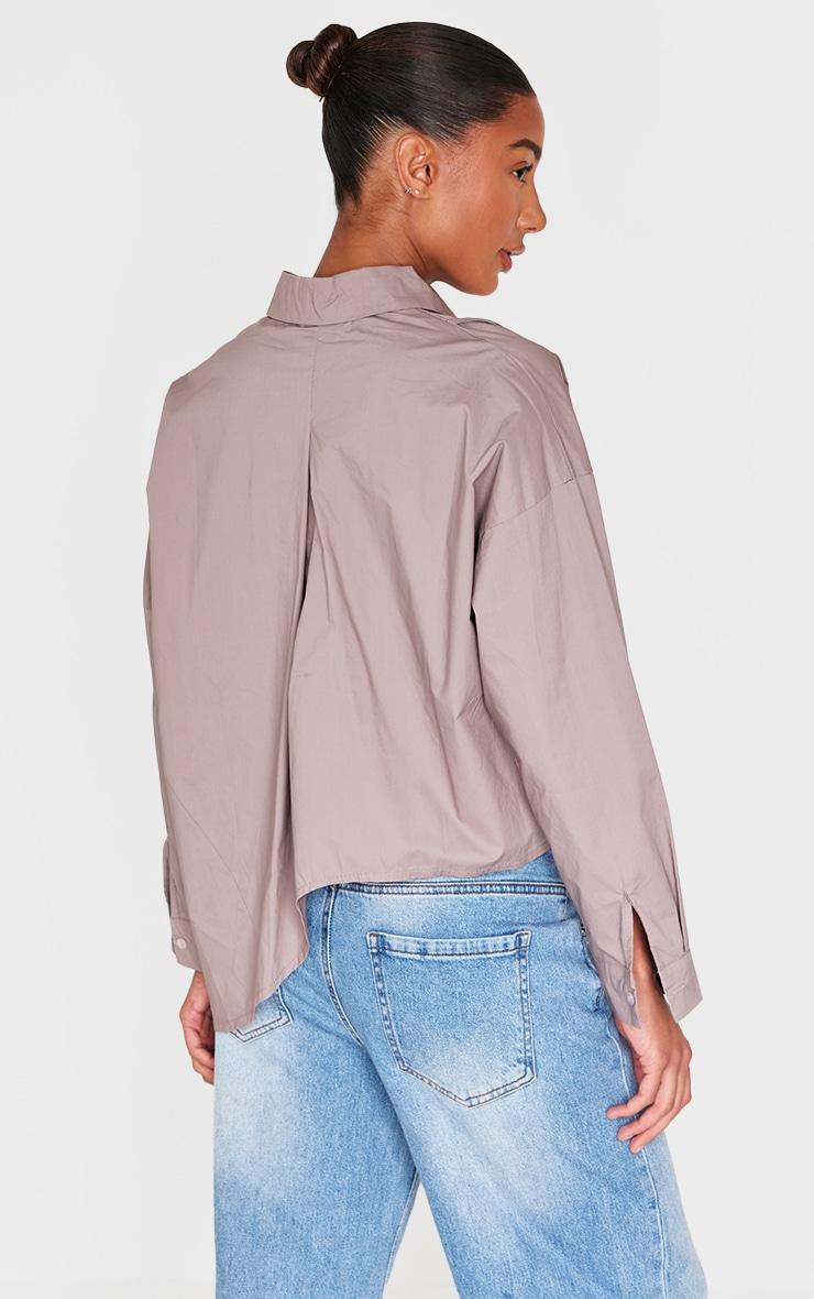 Taupe Oversized Asymmetric Strap Detail Shirt Product Image