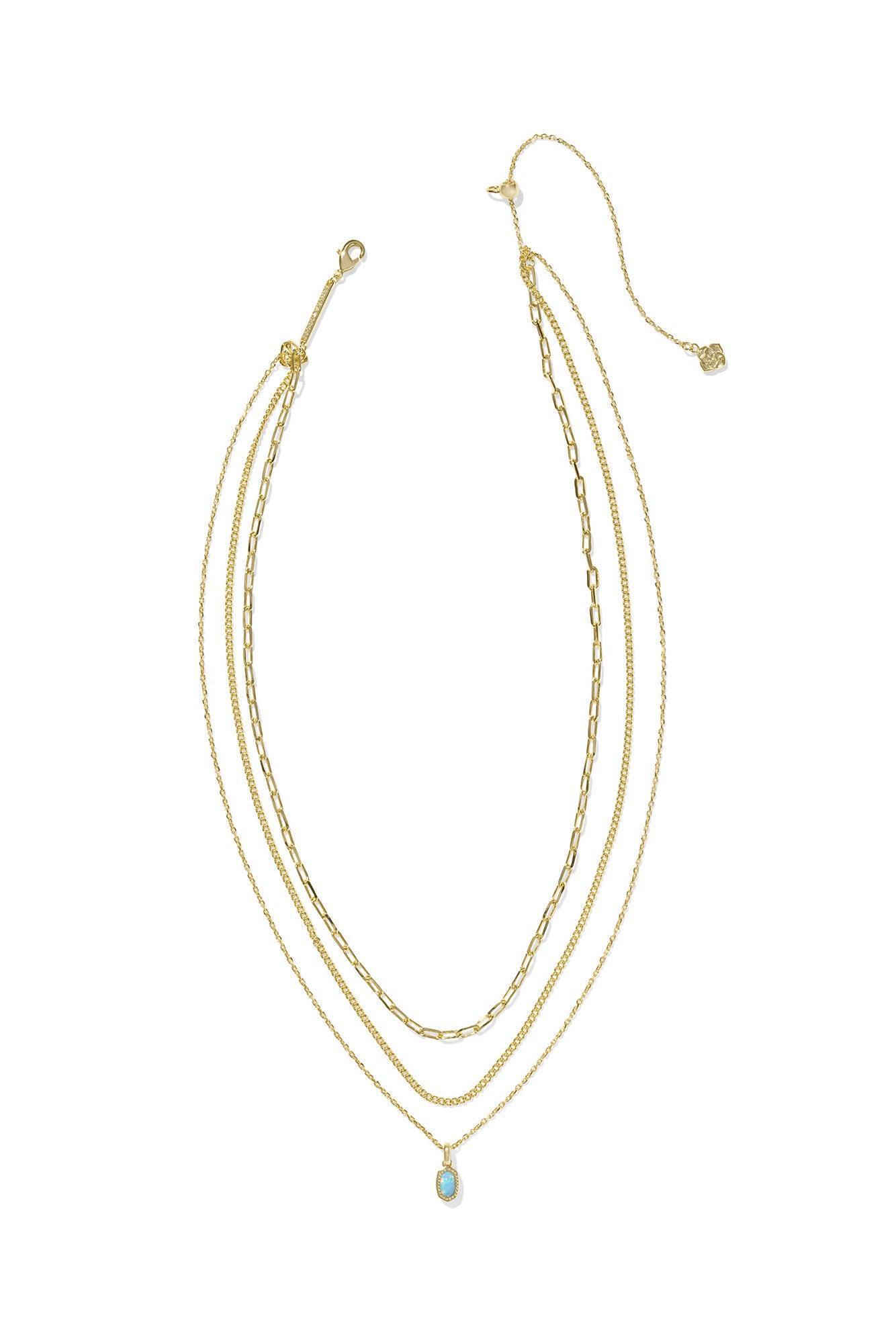 Mini Elisa Gold Triple Strand Necklace Light Teal Kyocera Opal Product Image