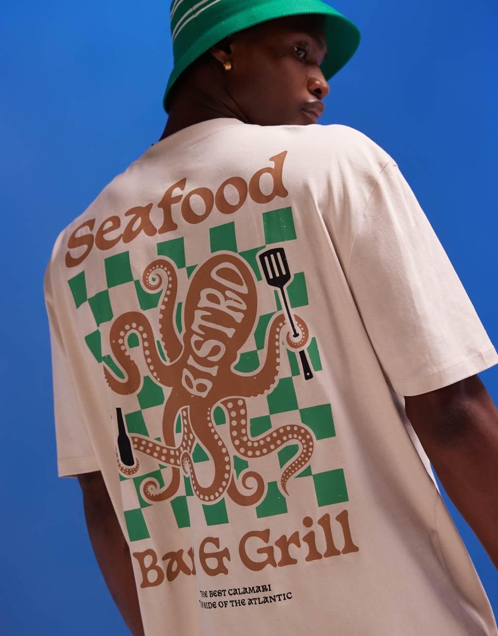 ASOS DESIGN oversized t-shirt in beige with octopus back print Product Image