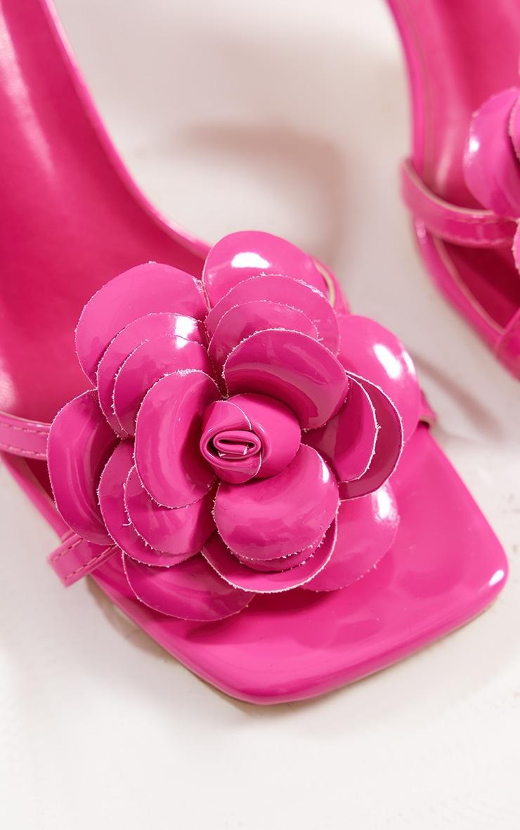 Pink Patent Pu Square Toe Flower Lace Up Heels Product Image
