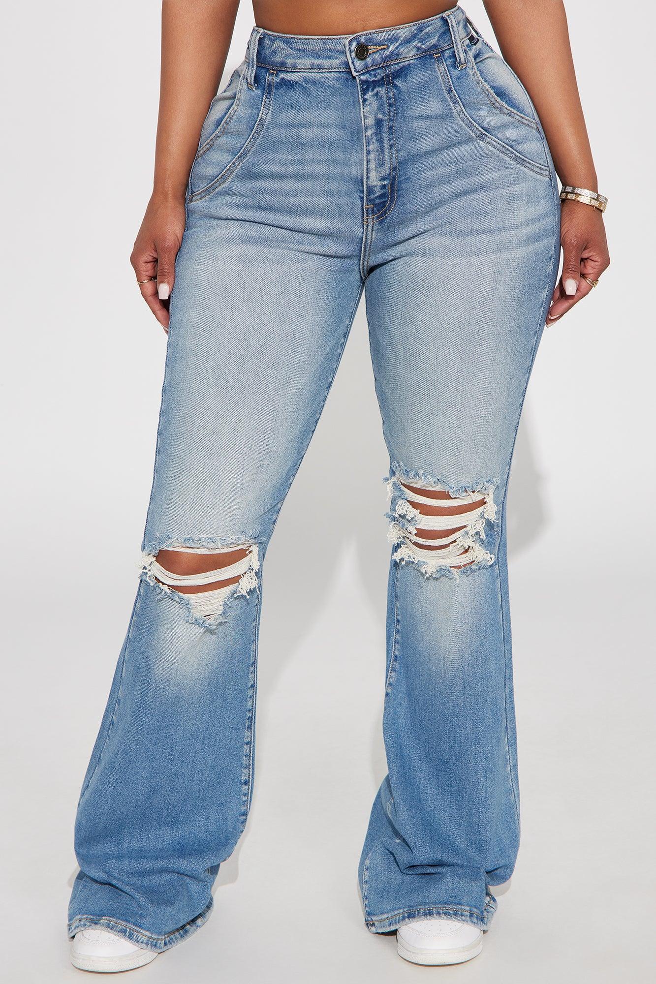 Latest Scoop Ripped High Rise Flare Jeans - Medium Wash Product Image