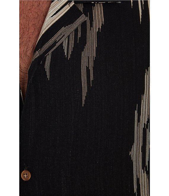 PX Clothing Short Sleeve Camp Neckline Vertical Zig-Zag Woven Shirt Product Image