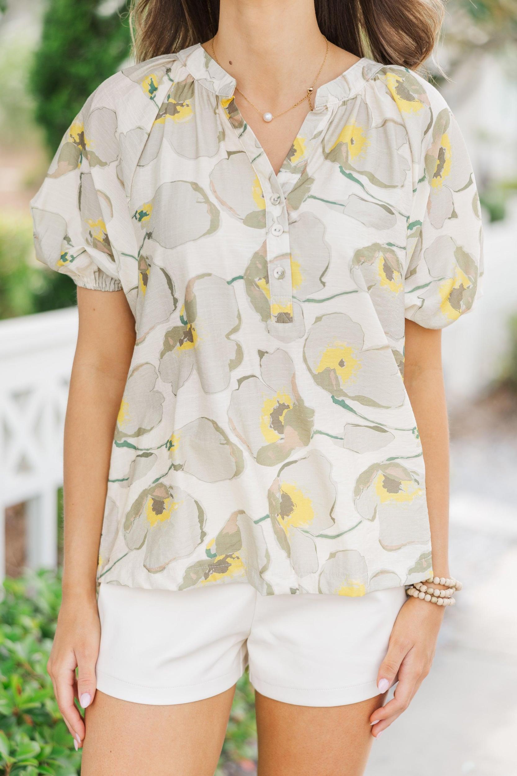 Make Things Happen Taupe Floral Blouse Female Product Image