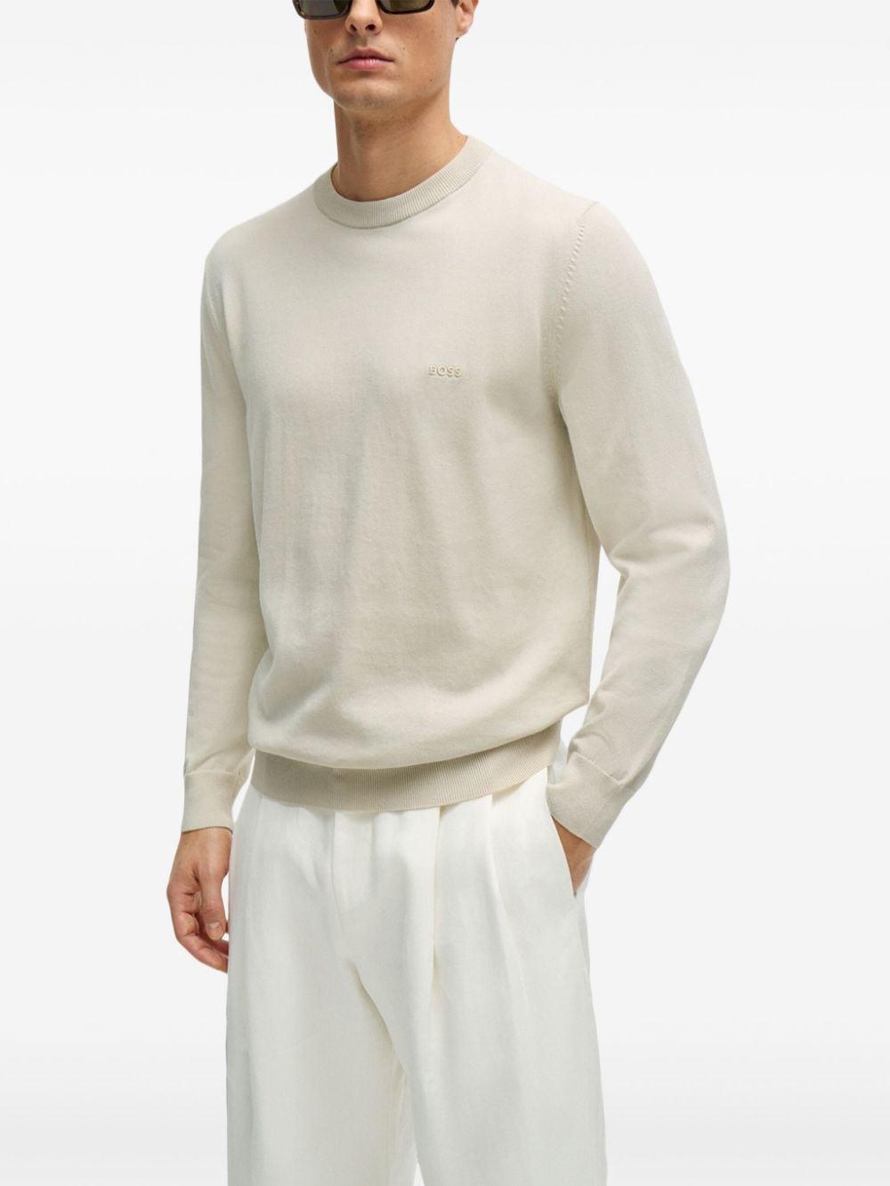 HUGO BOSS Logo-embroidered Cotton Jumper In White Product Image