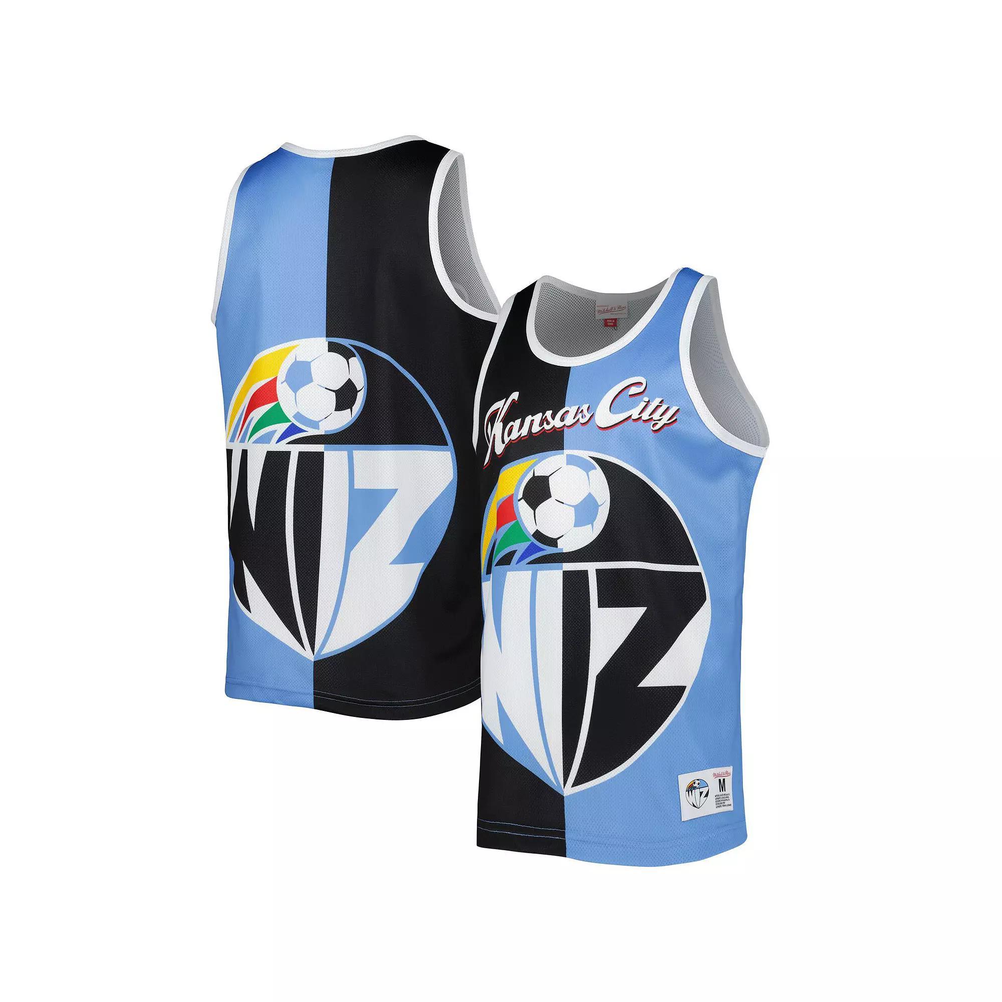Men's Mitchell & Ness Black/Sky Blue Sporting Kansas City Sublimated Split Logo Tank Top, Size: 3XL Product Image