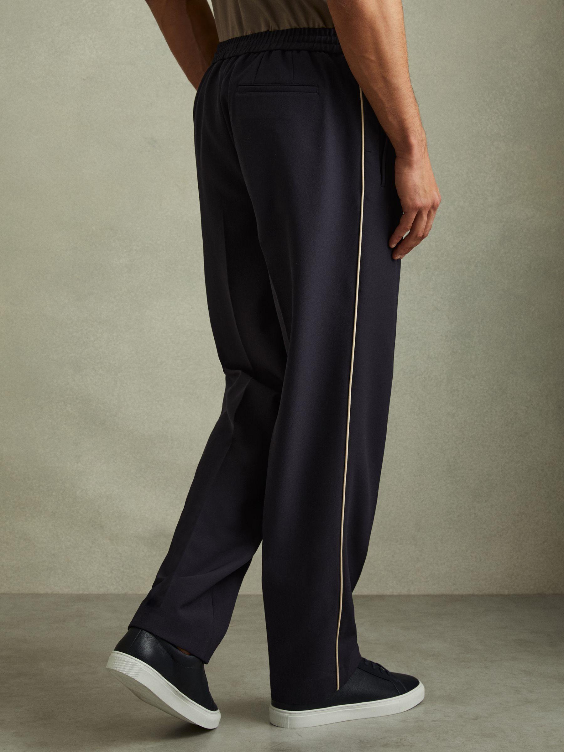 Relaxed Contrast Pipe Detail Trousers in Navy/Ivory Stripe Product Image