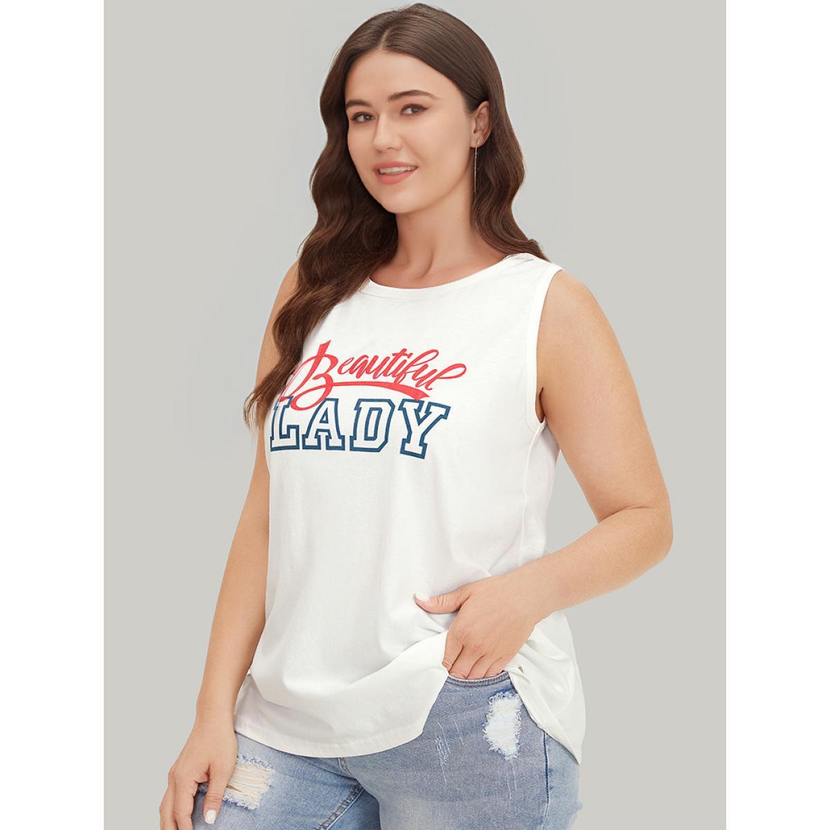Plus Size Letter Print Crew Neck Graphic Tank Top Women White Casual Printed Dailywear Tank Tops Camis BloomChic 18-20/2X Product Image