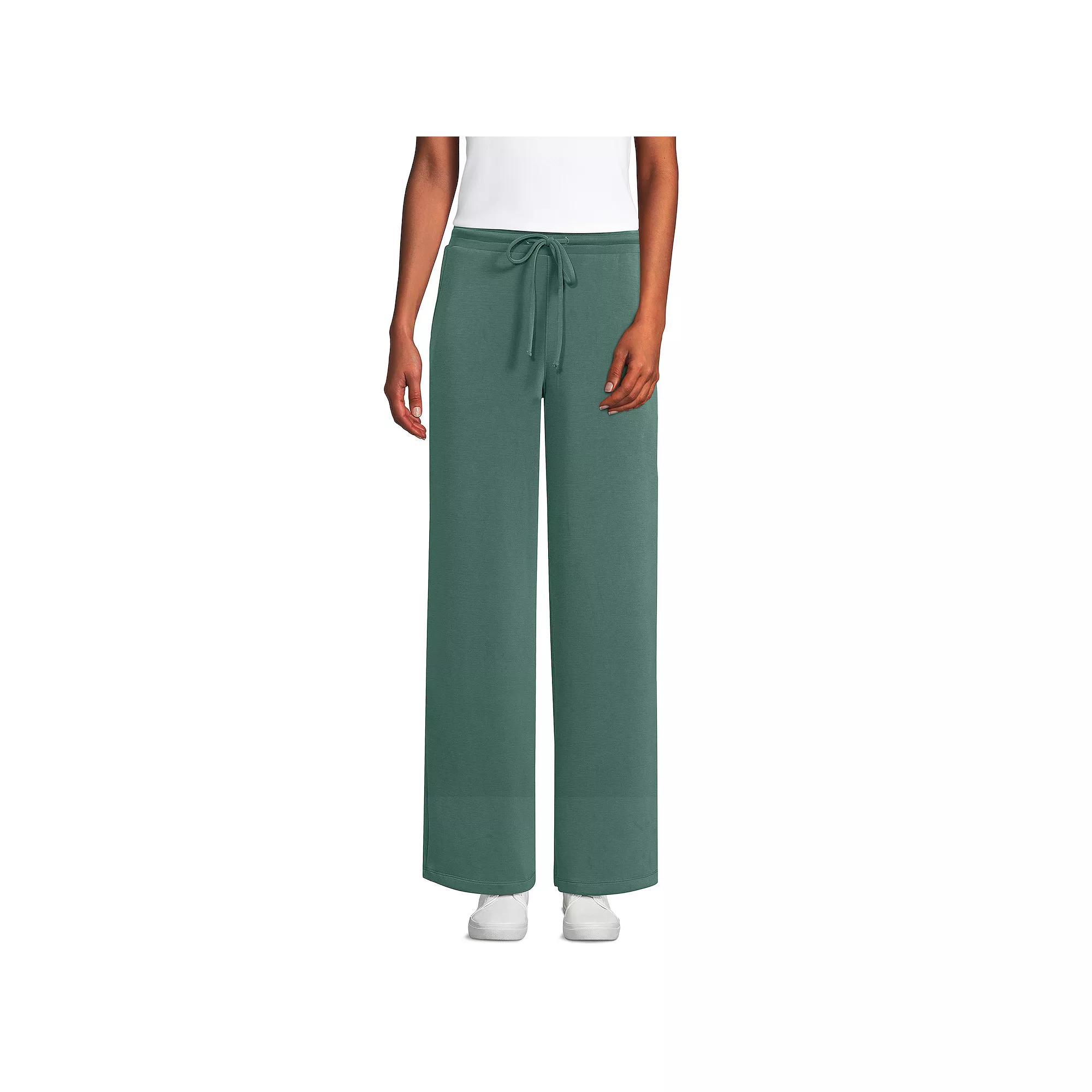 Womens Lands End Cupro Knit Mid-Rise Wide Leg Pants Washed Green Product Image