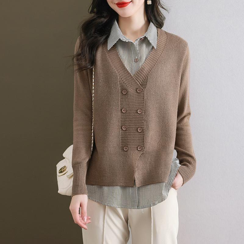 Collared Mock Two Piece Button Up Cropped Cardigan Product Image