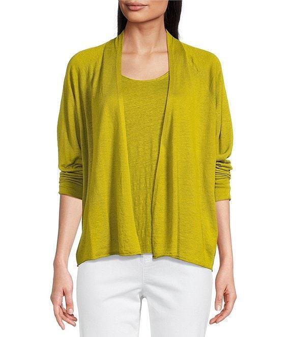 Eileen Fisher Organic Linen Blend Open Front Straight Hem Long Sleeve Cardigan Product Image
