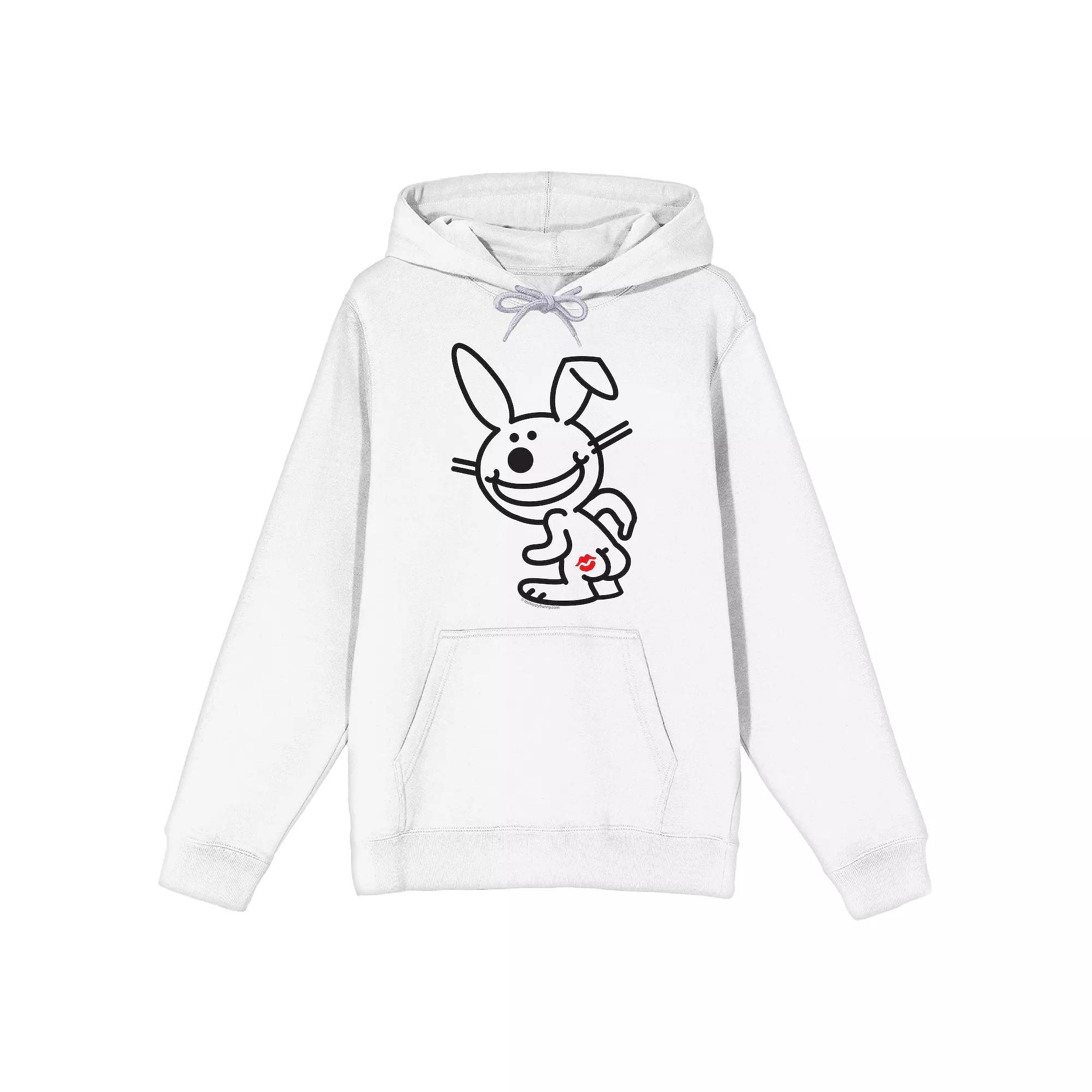 Men's Its Happy Bunny Kiss Mark Graphic Hoodie, Size: Small, White Product Image