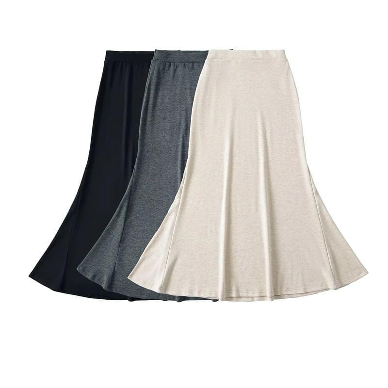 High Waist Plain Maxi Fishtail Skirt Product Image