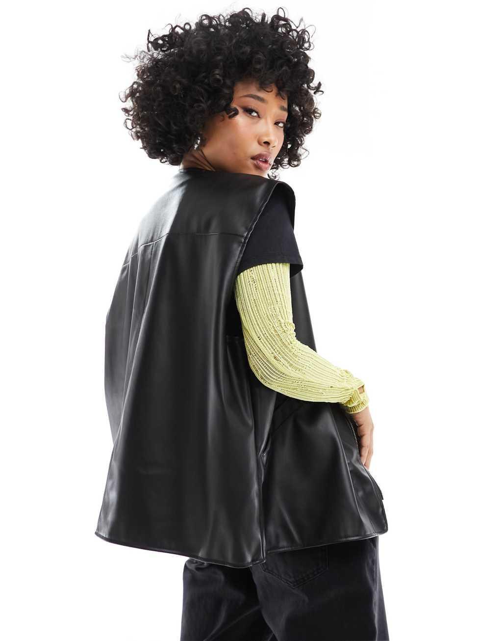 Noisy May oversized faux leather vest Product Image