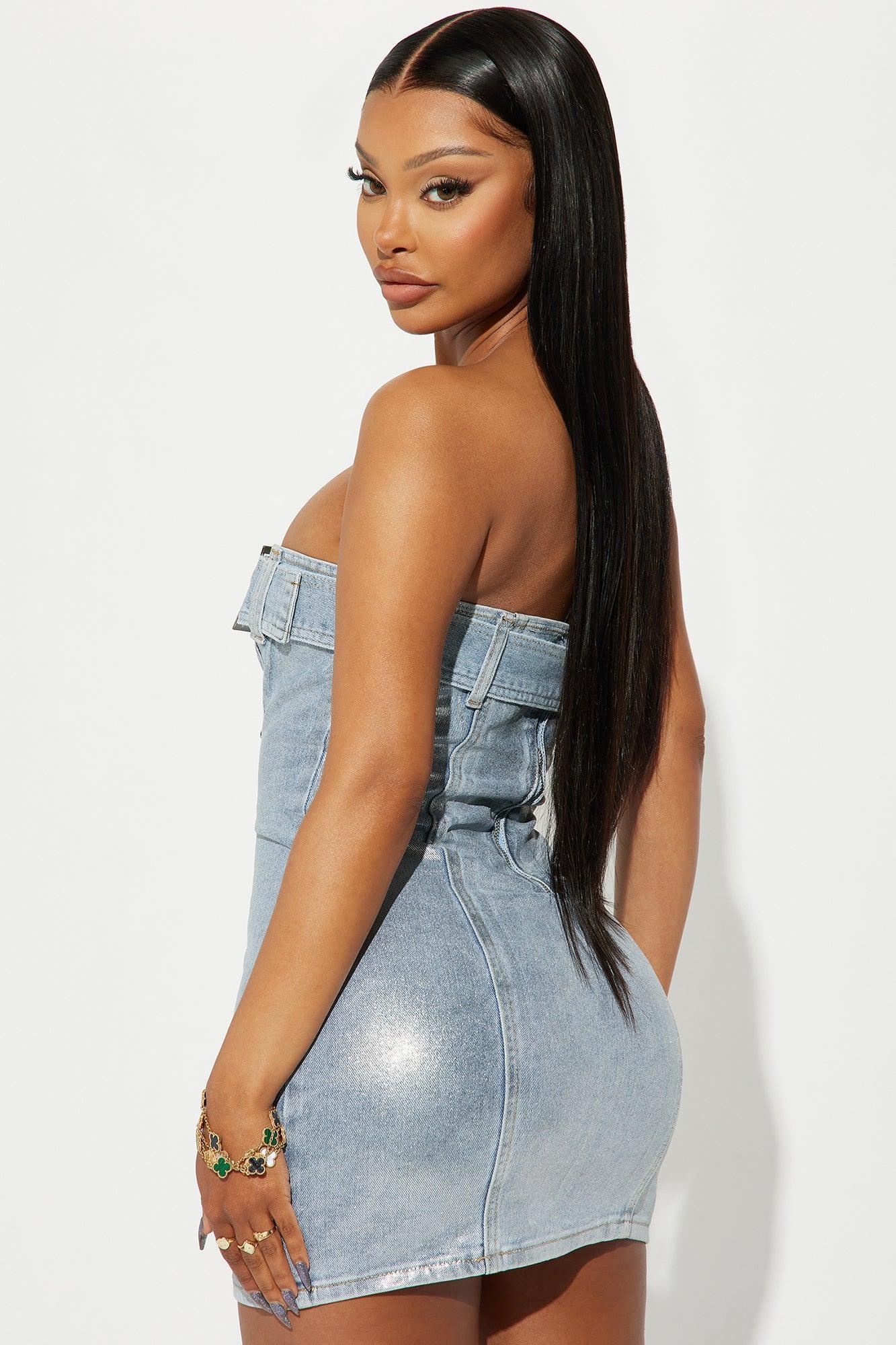 Dahlia Denim Mini Dress - Blue Product Image