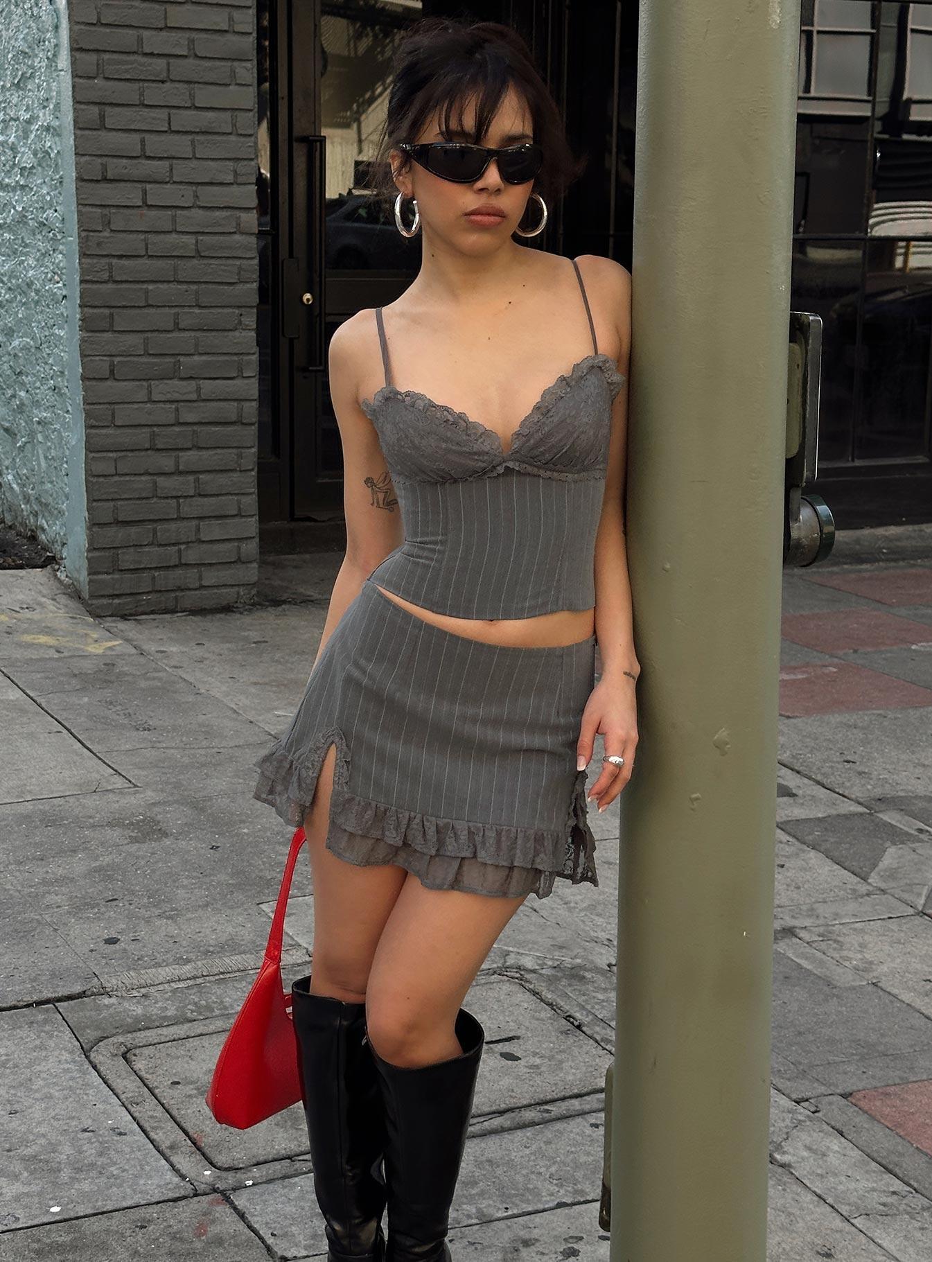 Ferran Mini Skirt Grey Pinstripe Product Image
