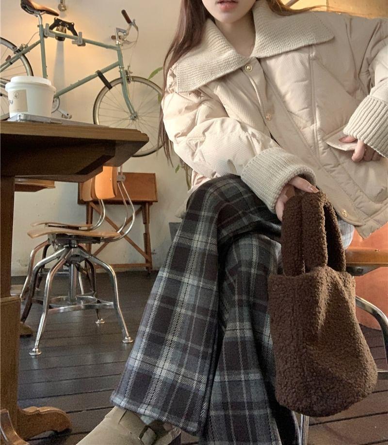 High Rise Plain Loose-Fit Wide-Leg Pants Product Image