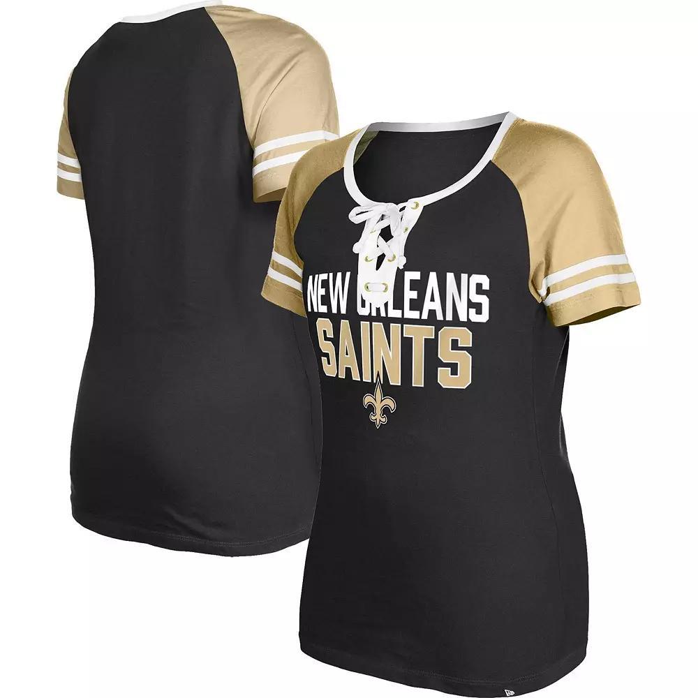 Women's New Era  Black New Orleans Saints Raglan Lace-Up T-Shirt, Size: XS Product Image