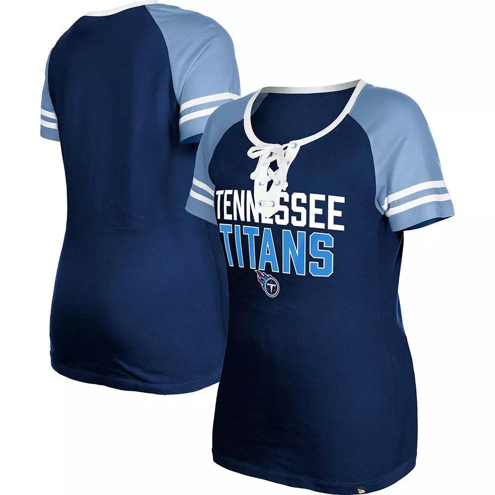 Women's New Era  Navy Tennessee Titans Raglan Lace-Up T-Shirt, Size: XL, Blue Product Image