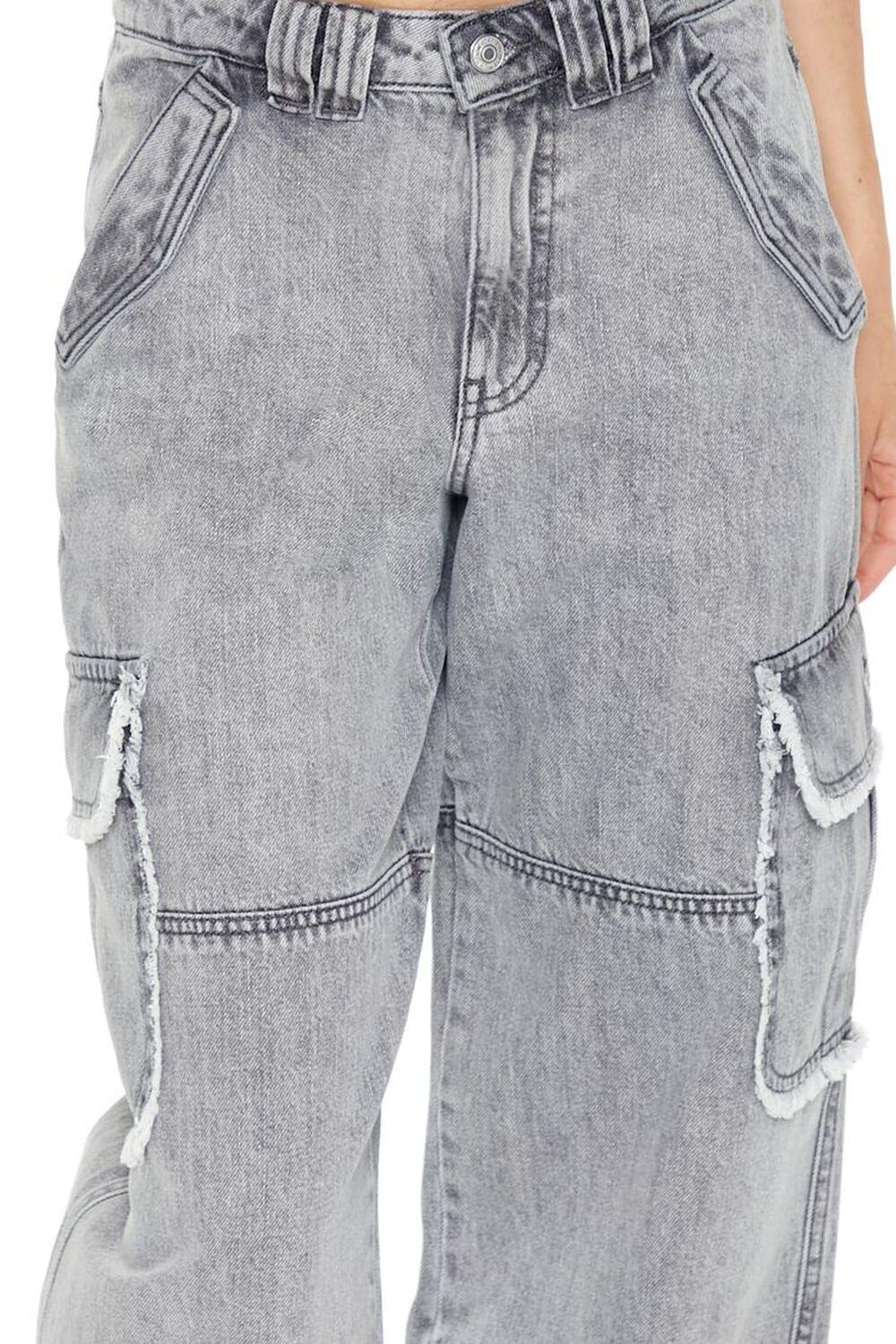 Frayed Wide-Leg Cargo Jeans | Forever 21 Product Image