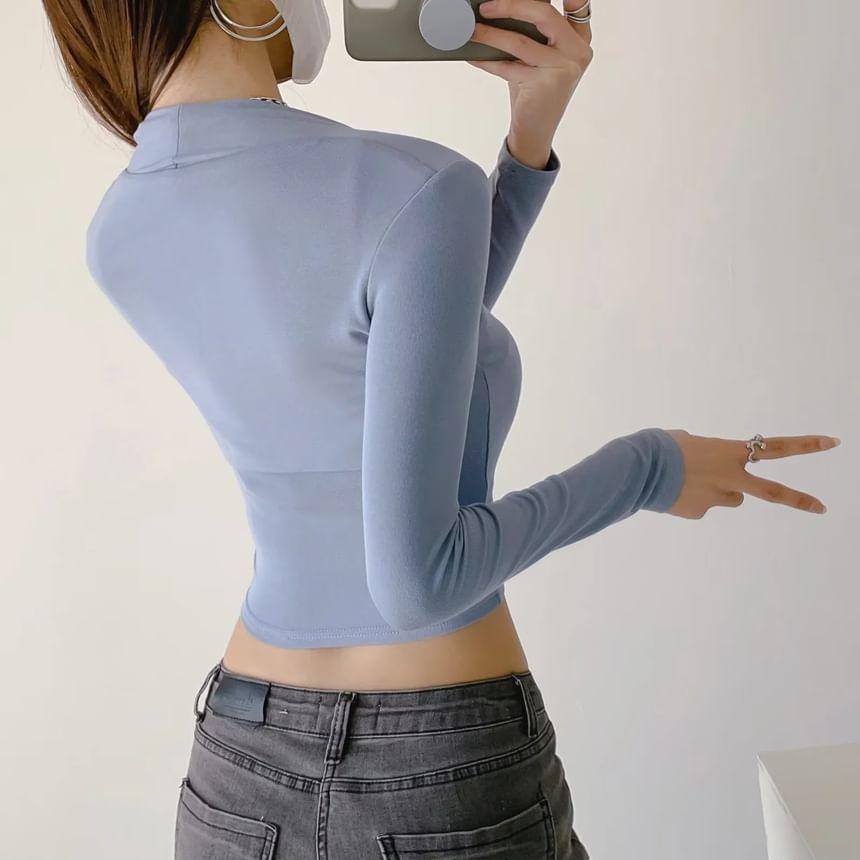 Set: Plain Slim-Fit Crop Camisole Top + Long Sleeve Shrug Product Image