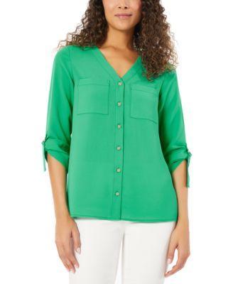 Jones New York Womens Jasper Roll-Cuff Blouse, Regular & Petite Product Image
