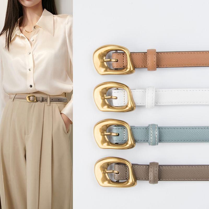 Irregular Buckled Genuine Leather Belt Product Image