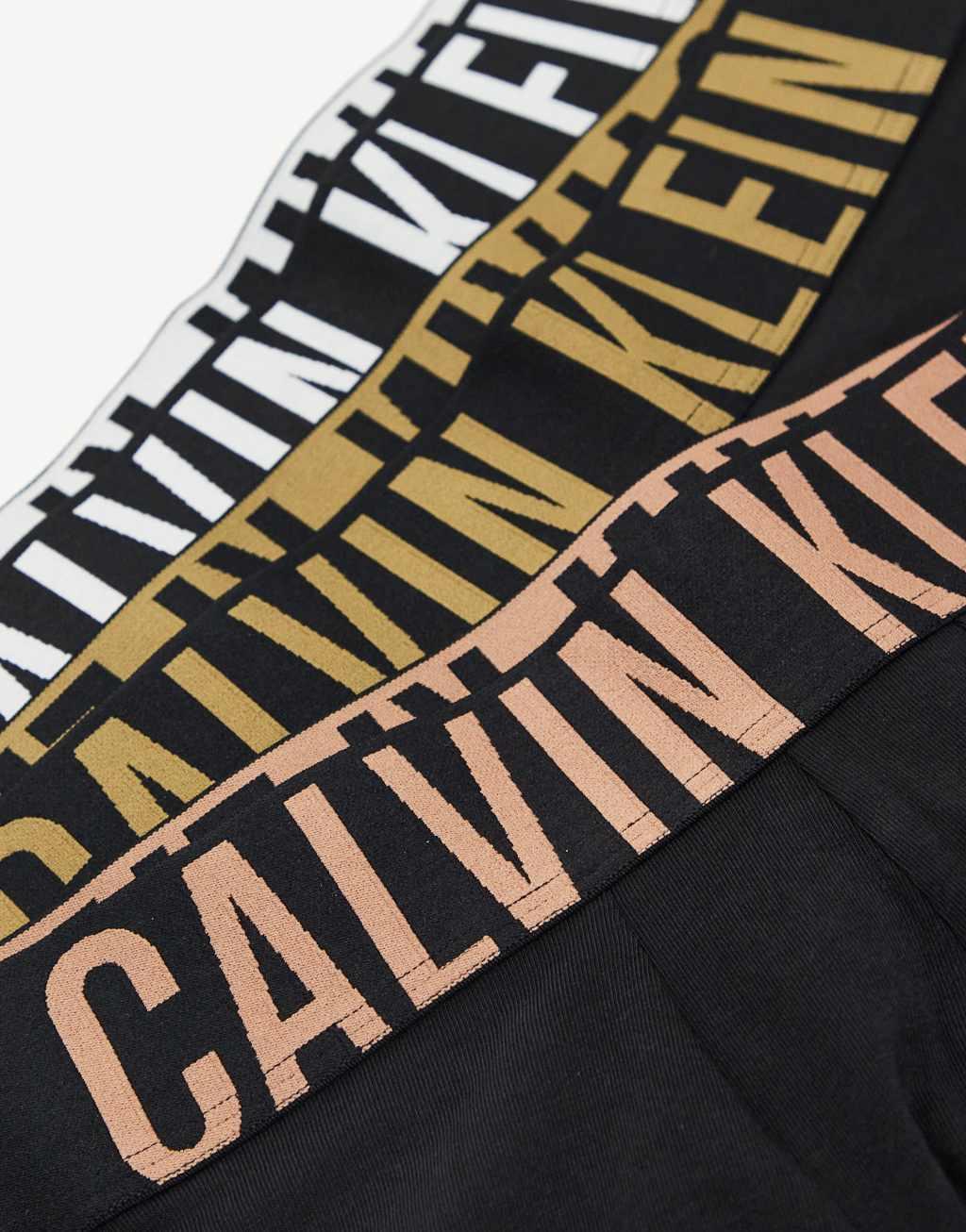 Calvin Klein Intense Power 3 pack briefs with colored logo waistband in black Product Image