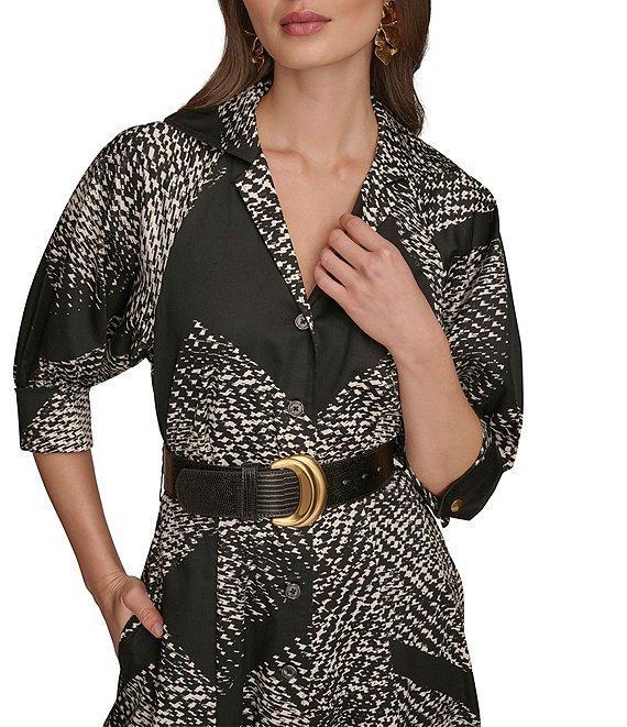 Donna Karan Cotton Sateen Button Front Midi Dress Product Image