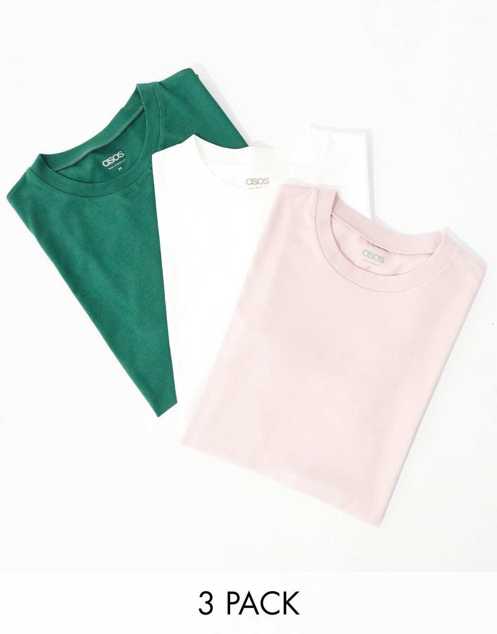 ASOS DESIGN essential 3 pack crew neck t-shirts in multiple colors Product Image