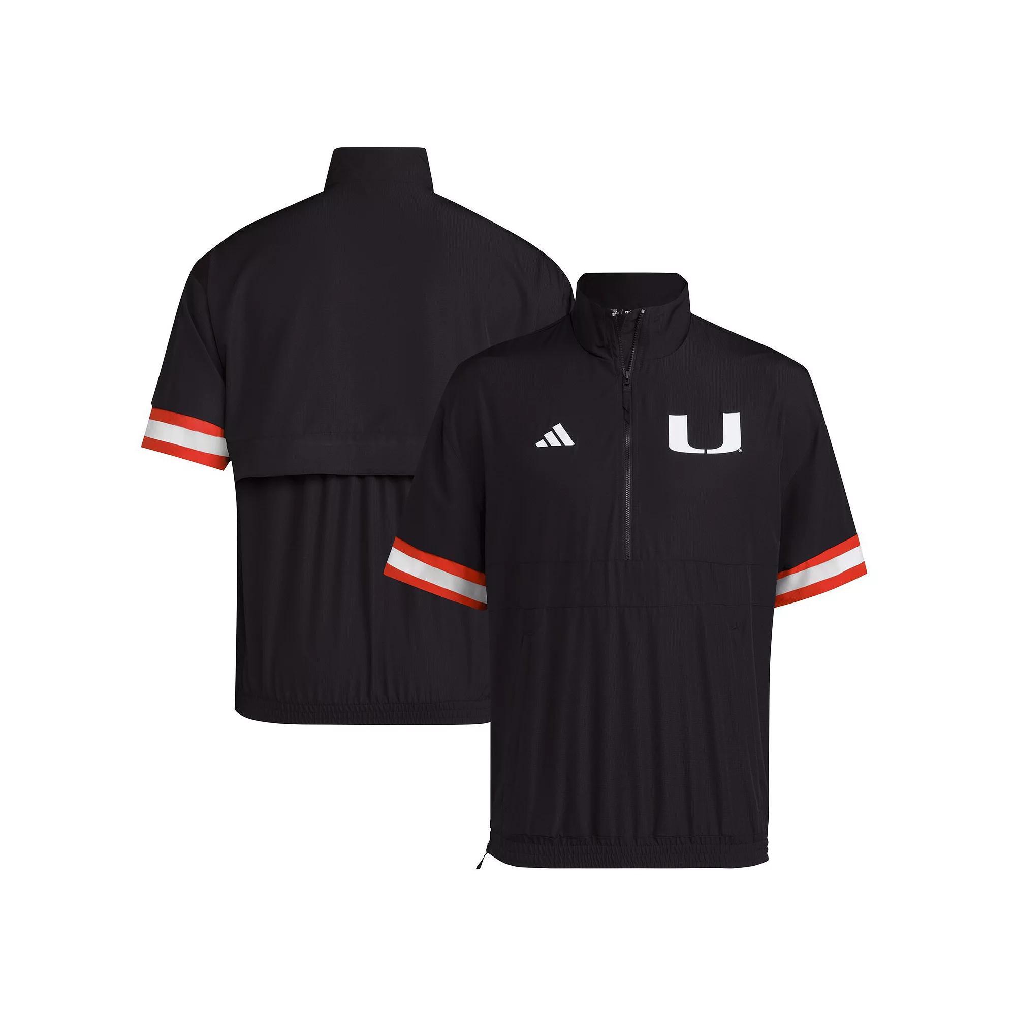 Men's adidas Black Miami Hurricanes Strategy Short Sleeve Half-Zip Jacket, Size: 3XL Product Image