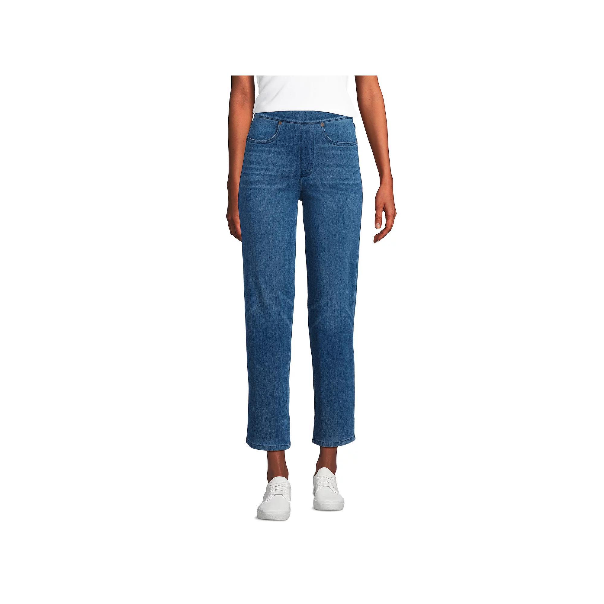 Women's Lands' End High Rise Pull On Denim Crop Pants, Size: Small, Medium  Blue Product Image