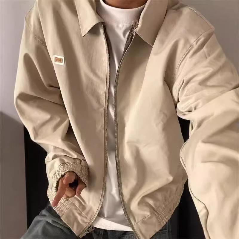Collar Plaid Panel Applique Zip Jacket Product Image