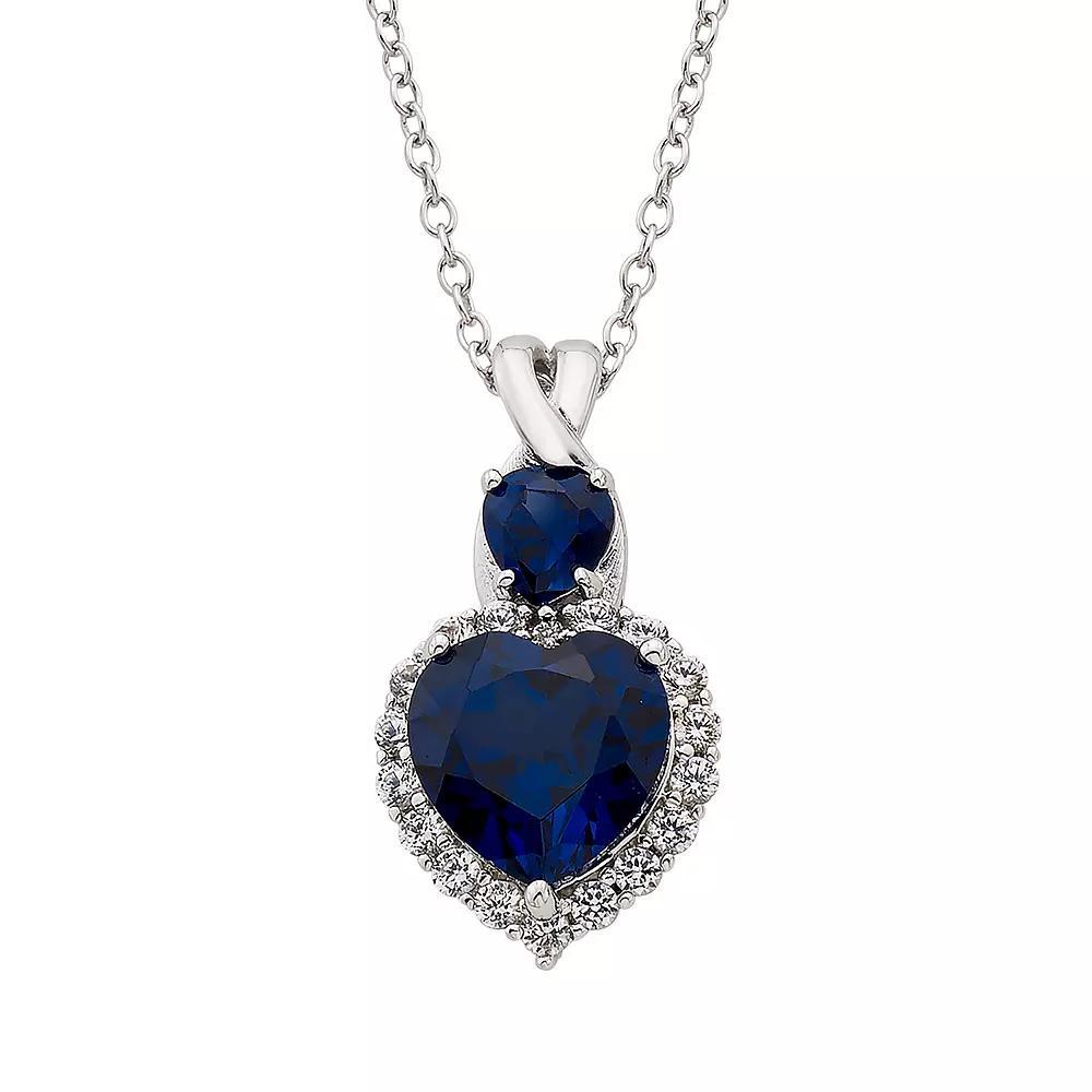 Sterling Silver Lab-Created Blue & White Sapphire Heart Pendant Necklace, Women's, Size: 18" Product Image