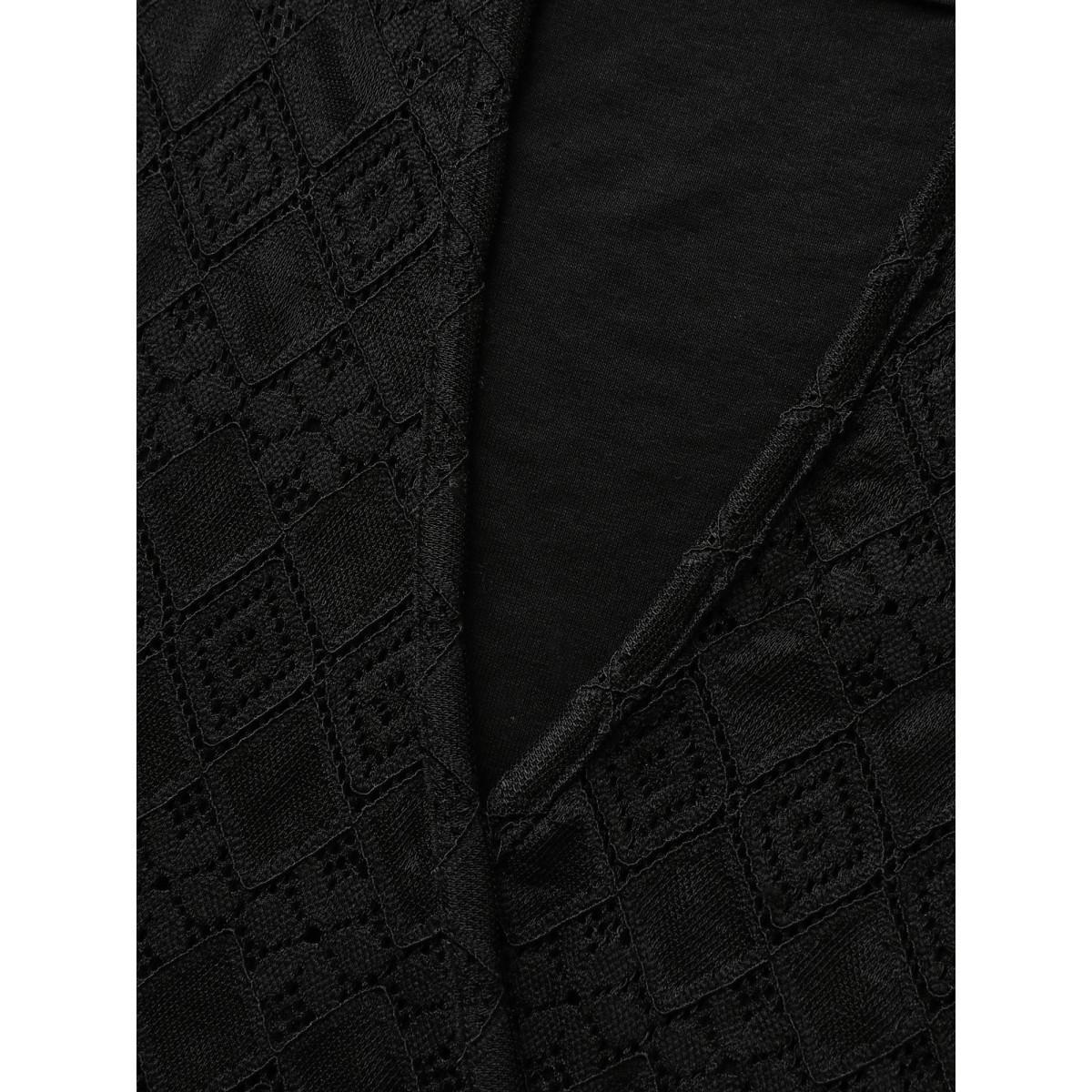 Plus Size Geometric Lace Back Cut-Out T-Shirt Black Women Round Neck Everyday-Elegant T-shirts BloomChic 12/L Product Image