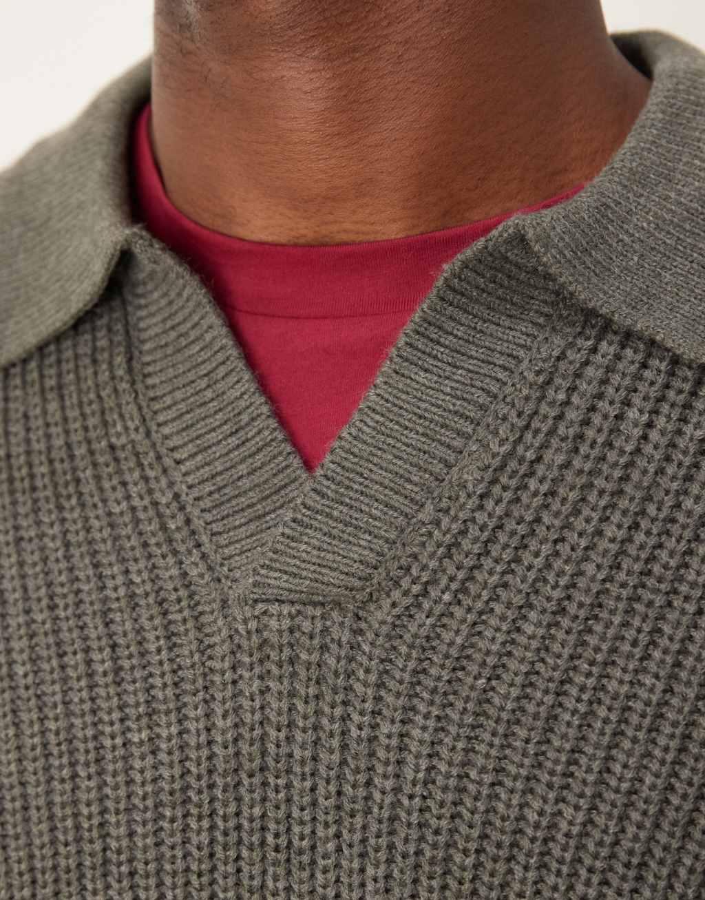 ASOS DESIGN oversized knit fisherman ribbed notch neck sweater in charcoal heather Product Image