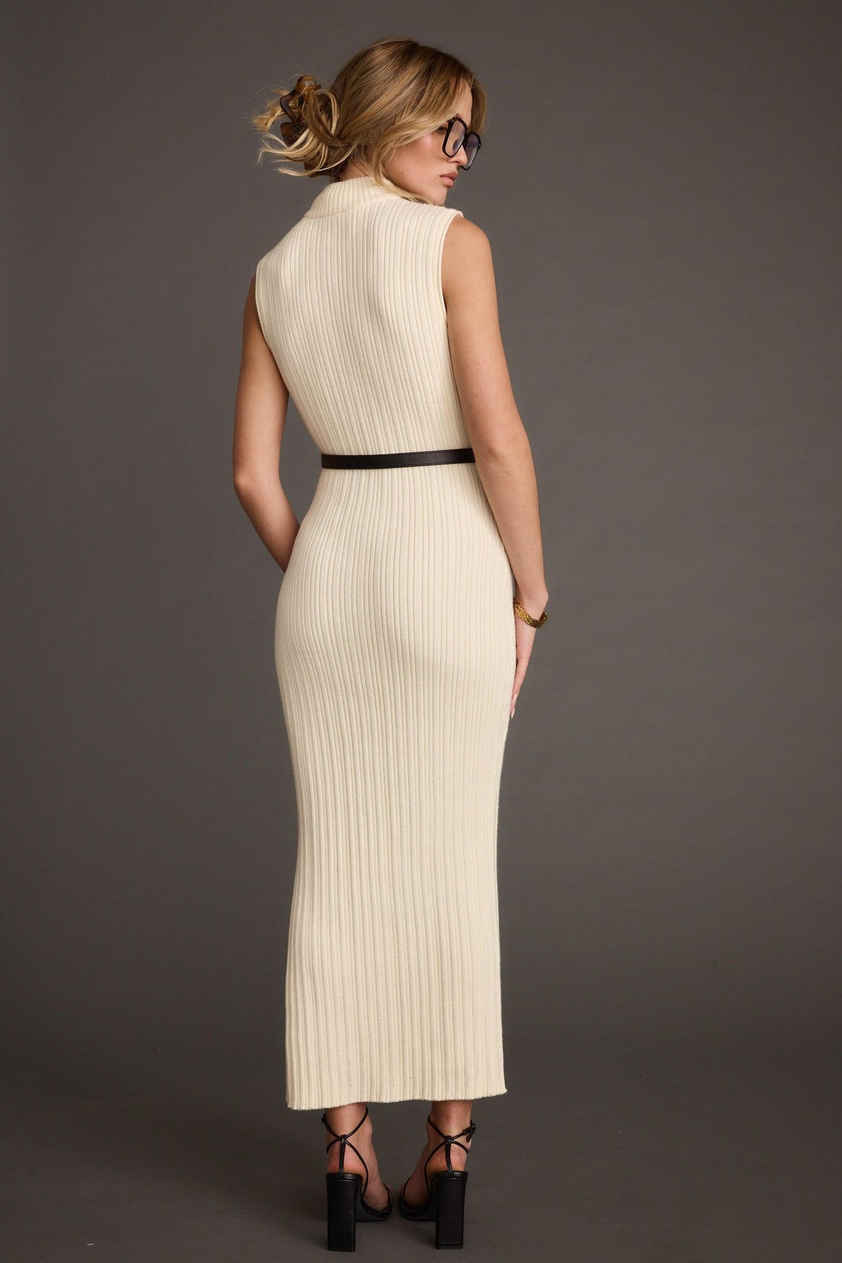 Ruth Cream Turtleneck Sleeveless Sweater Midi Dress Product Image