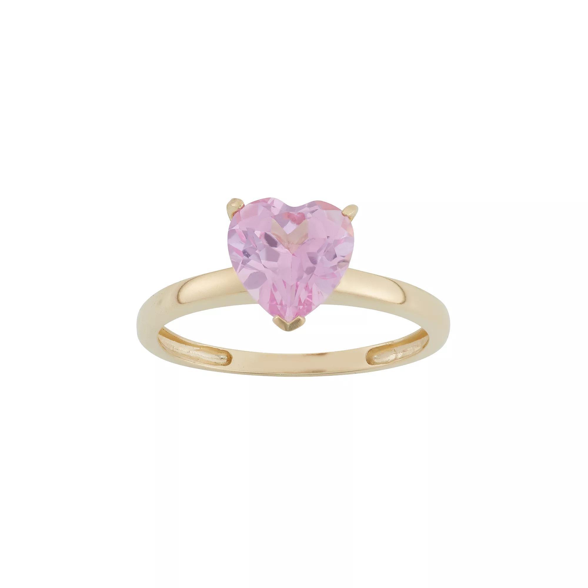 Designs by Gioelli 10k Gold Lab-Created Pink Sapphire Heart Ring, Women's, Size: 8 Product Image