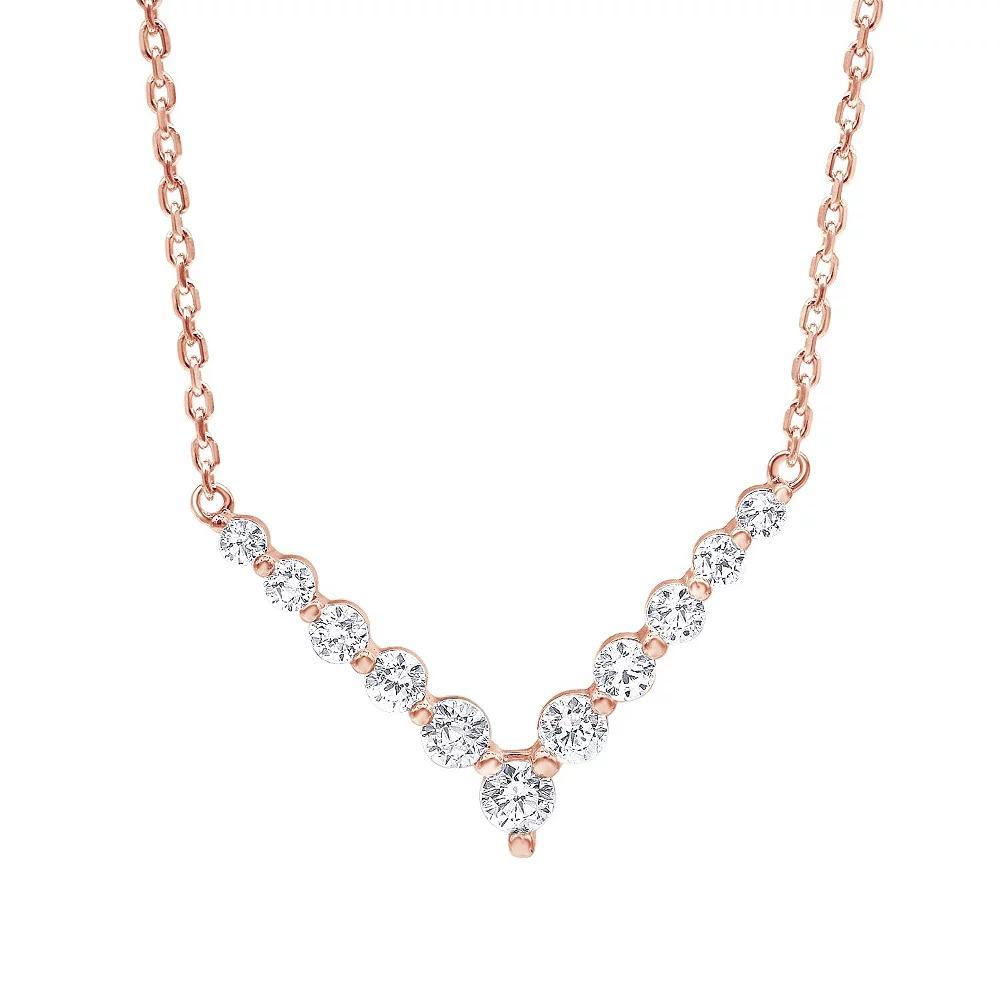 Gemstone Brilliance Lab-Created White Sapphire V-Shape Necklace, Women's, Size: 18", Pink Tone Product Image