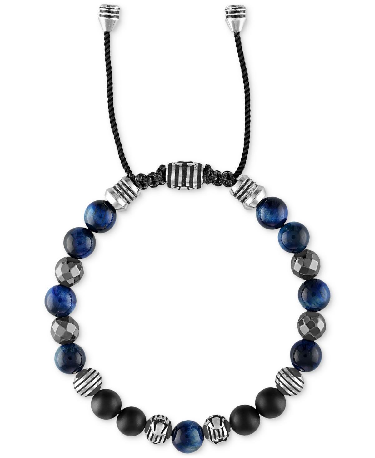 Bulova Mens Stainless Steel Blue Multi Beaded Adjustable Bracelet Product Image