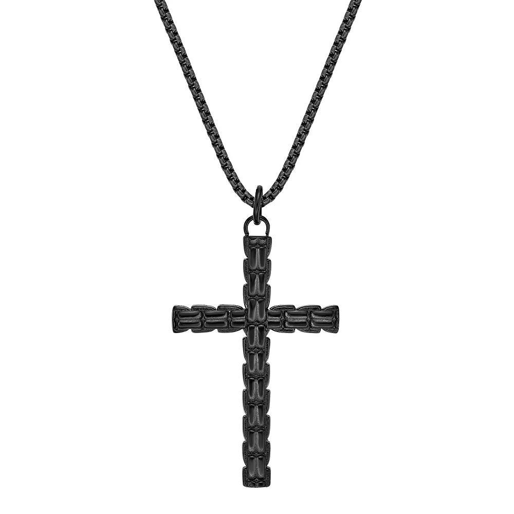 LYNX Men's Black Ion Plated Stainless Steel Cross Pendant Necklace, Size: 24" Product Image