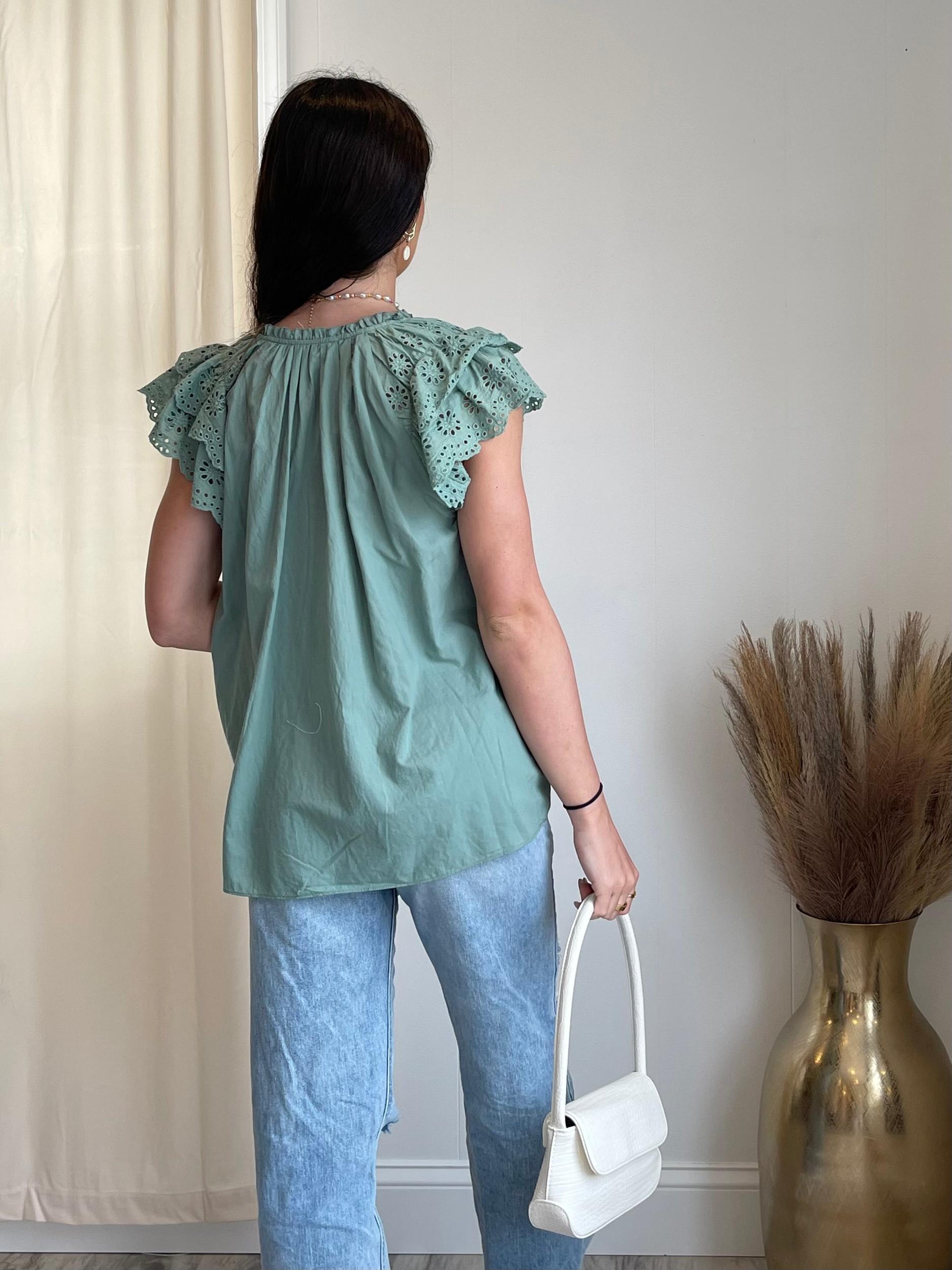 FINAL SALE Marina Eyelet Ruffle Sleeve Top Product Image