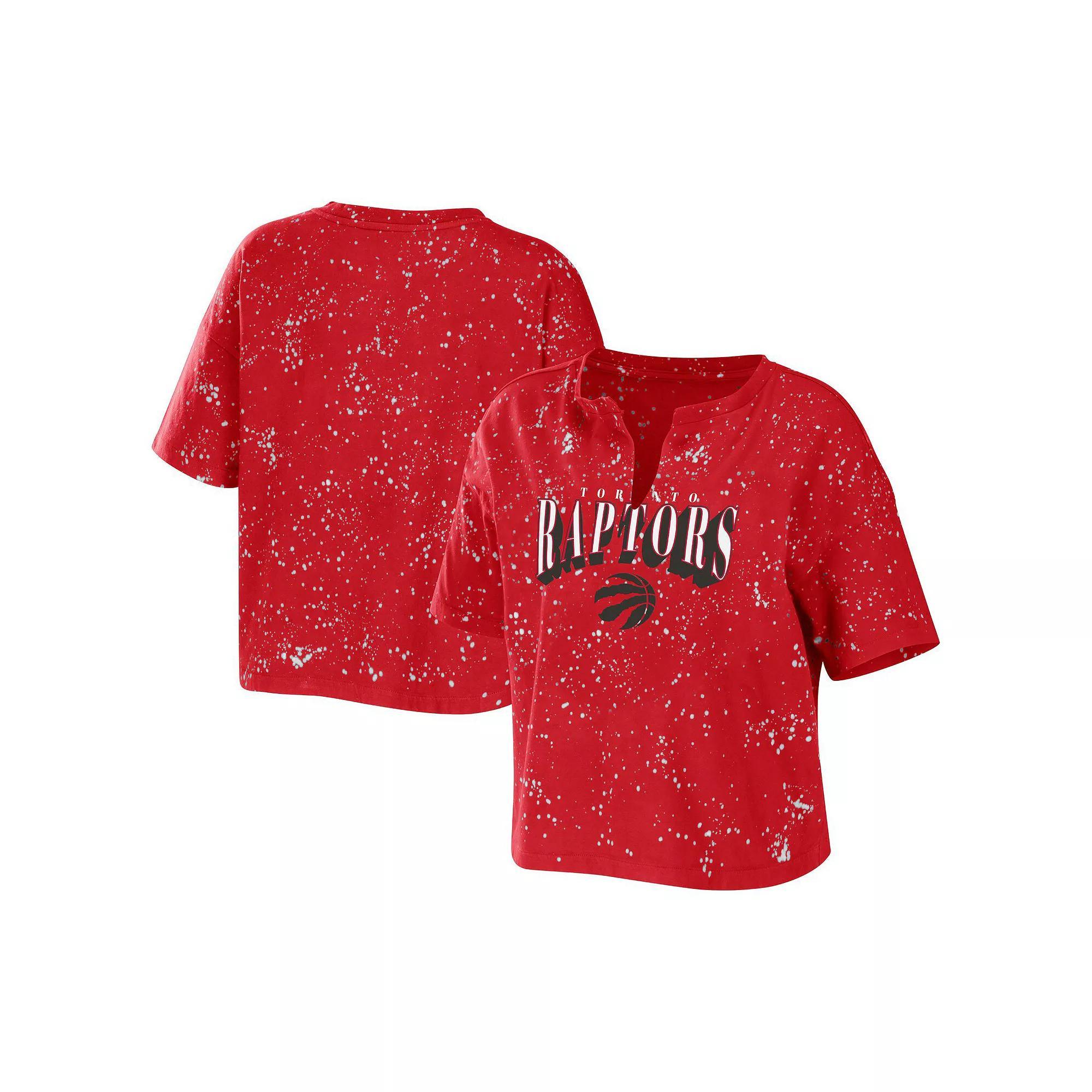 Women's WEAR by Erin Andrews Red Toronto Raptors Bleach Splatter Notch Neck T-Shirt, Size: Medium, Rpt Red Product Image
