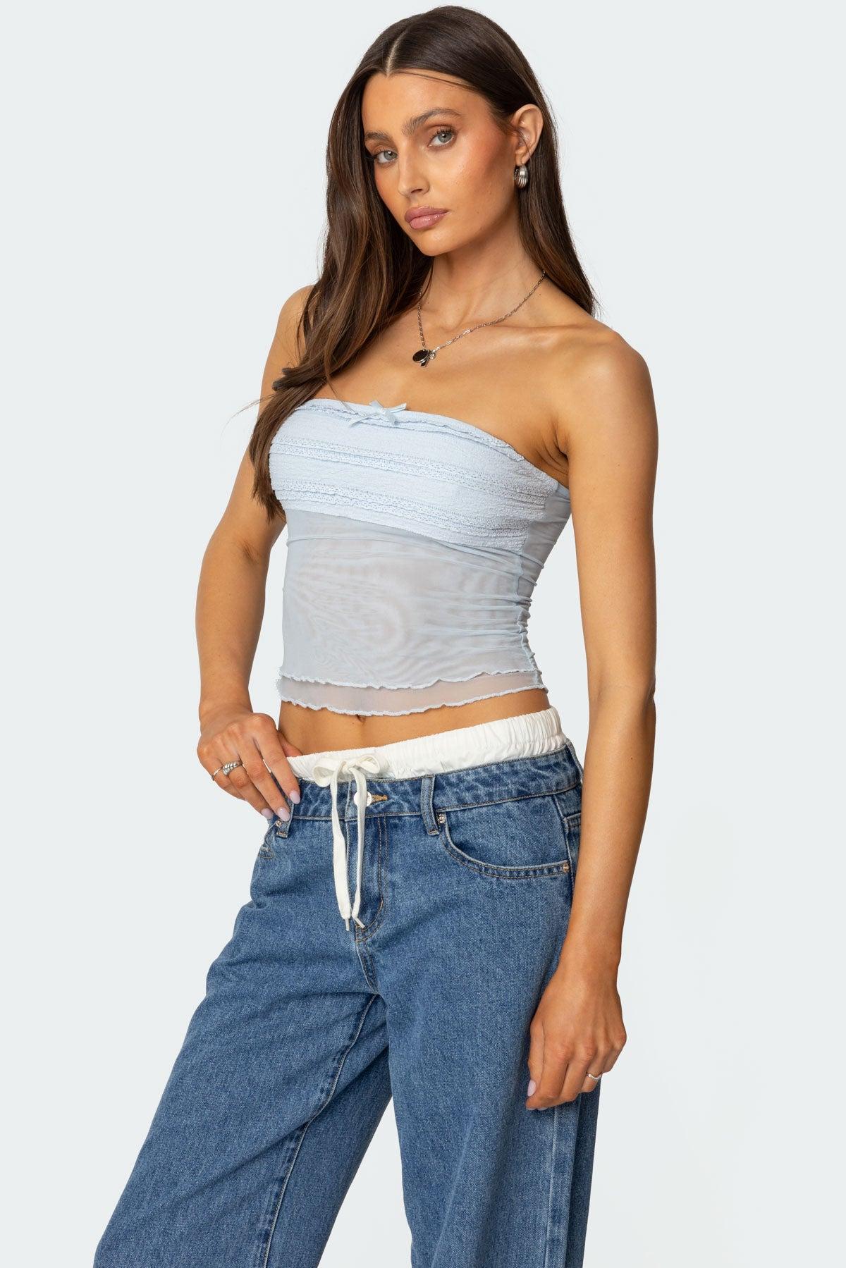 Rori Ruffle Knit Sheer Mesh Top Product Image