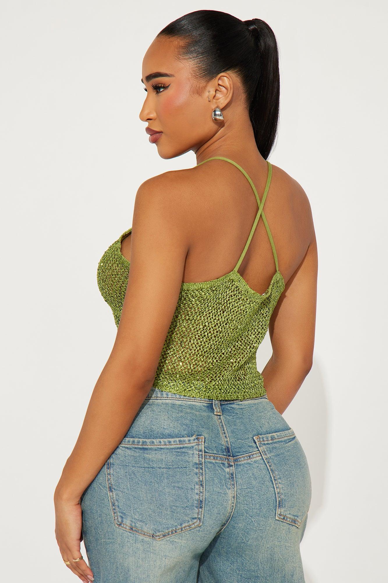 Miami Nights Sequin Crochet Top - Green Product Image